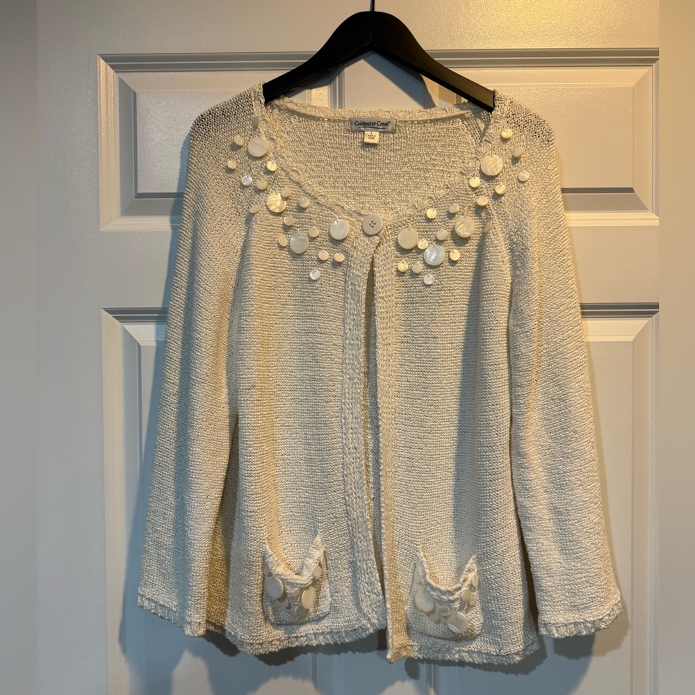 Coldwater Creek Elegant Cream Women's Sweater with Embellishments Size Large